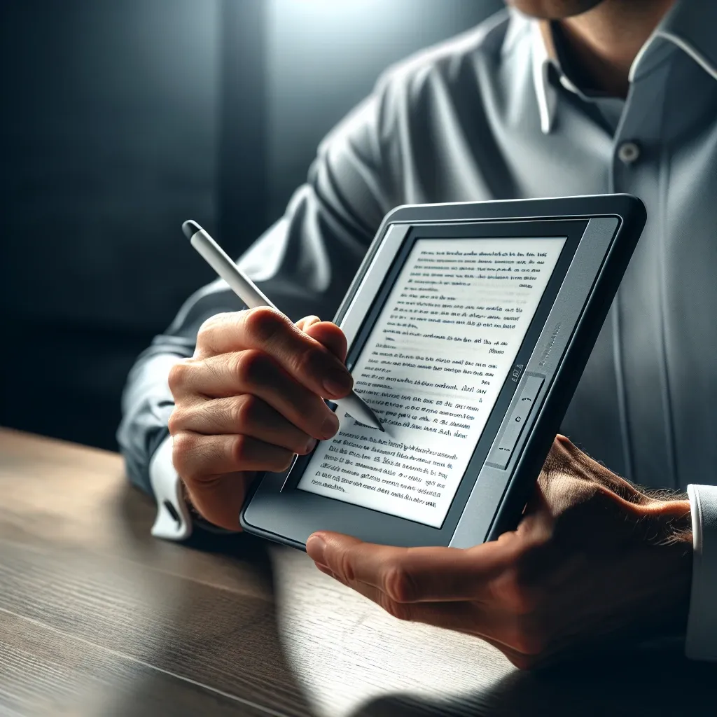 "Close-up of Kobo Elipsa 2E e-reader showcasing its new annotation tools feature, highlighting a user adding notes to a digital document."