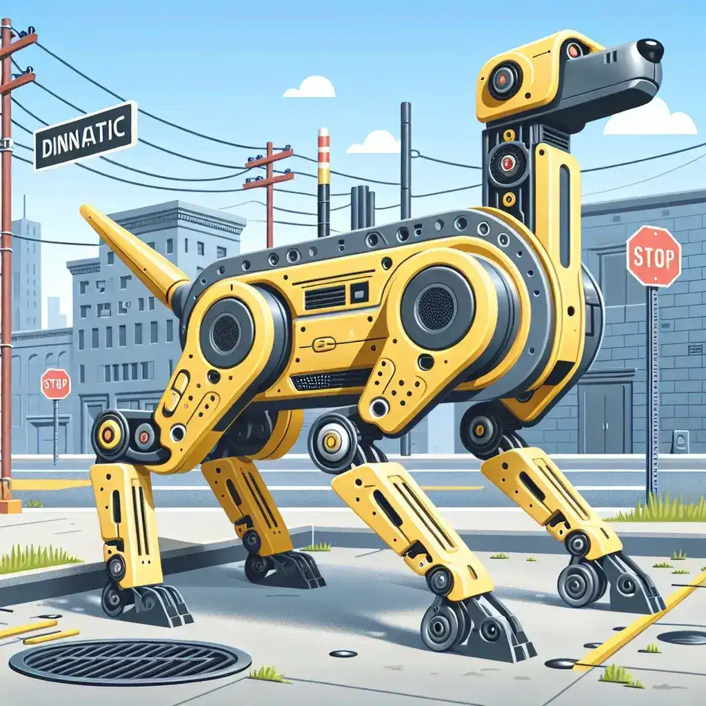 "Boston Dynamics Spot Robot performing utility inspections in urban environment, showcasing advanced technology and agility for infrastructure maintenance."