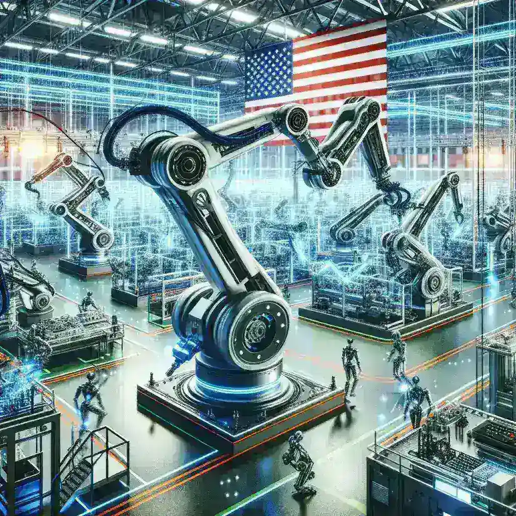 "Automation in American manufacturing: Advanced robotic machinery working on an assembly line, symbolizing the innovative changes driving Trump's manufacturing renaissance."